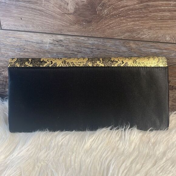 Black Clutch Evening Bag with Gold Lace Glitter Trim - Picture 5 of 8